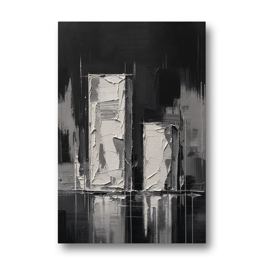 Black Minimalist Wall Art of Tall and Short Blocks - Canvas Wall Art - Front