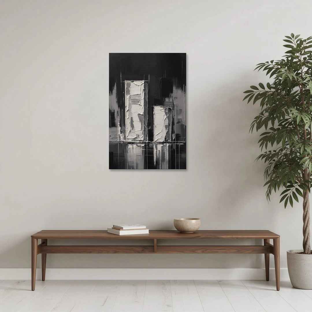 Black Minimalist Wall Art of Tall and Short Blocks - Canvas Wall Art - Coffee Table - 24x36