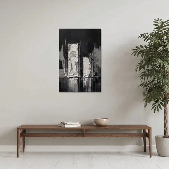 Black Minimalist Wall Art of Tall and Short Blocks - Canvas Wall Art - Coffee Table - 24x36
