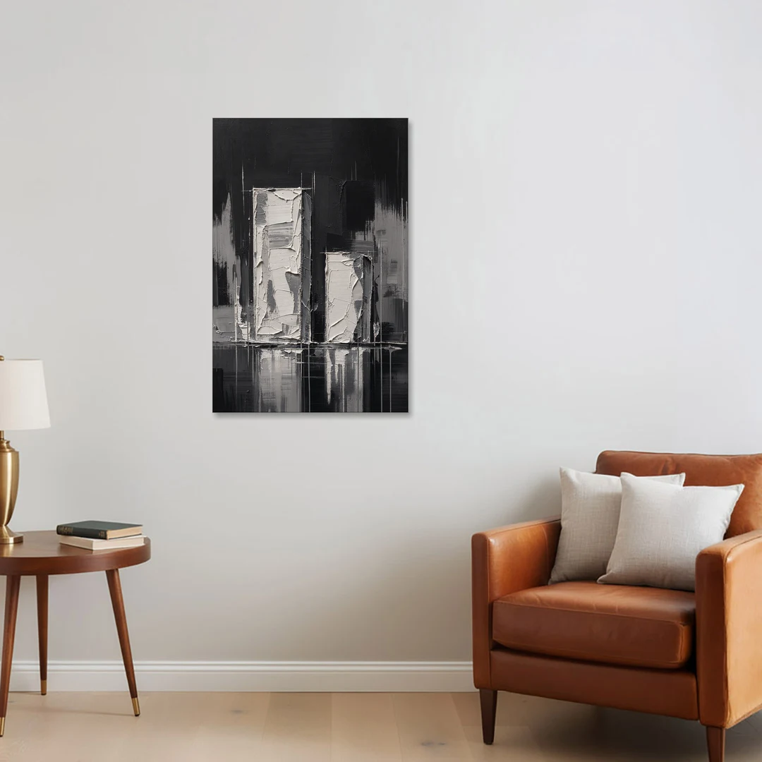 Black Minimalist Wall Art of Tall and Short Blocks - Canvas Wall Art - Sofa - 24x36
