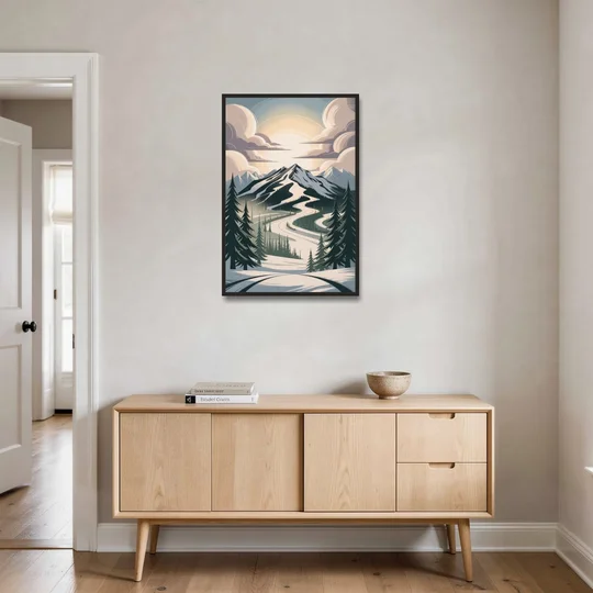 Blackcomb Mountain View - Black Framed Canvas Wall Art - Coffee Table - 24x36