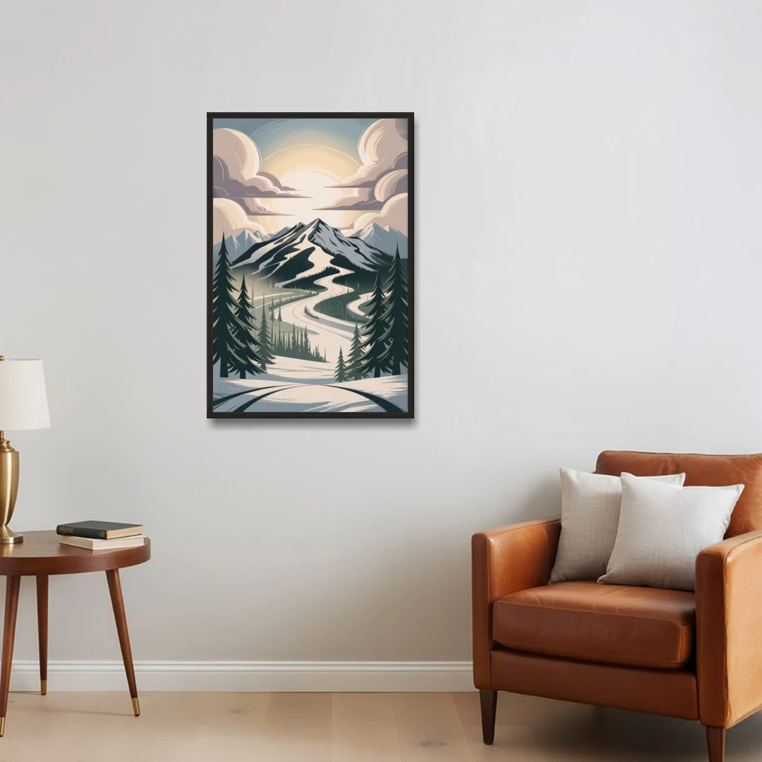 Blackcomb Mountain View - Black Framed Canvas Wall Art - Sofa - 24x36