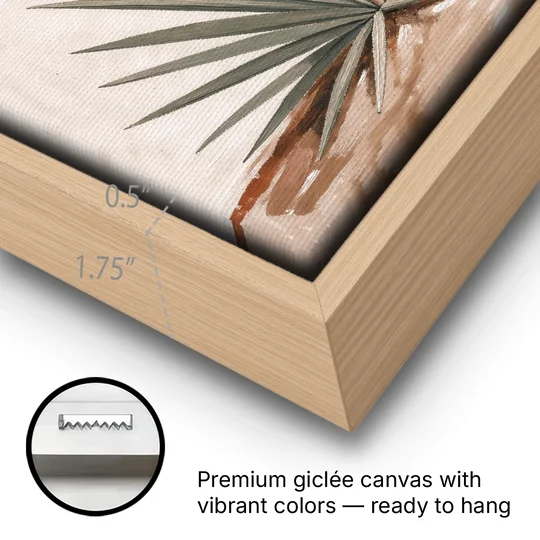 Blooming Yucca Stalk with Cream Bells - Oak Framed Canvas Wall Art - Gallery Wrap Corner