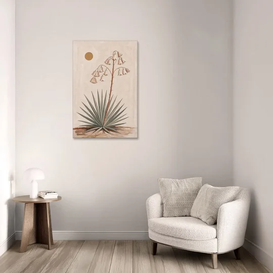 Blooming Yucca Stalk with Cream Bells - Canvas Wall Art - Sofa - 24x36