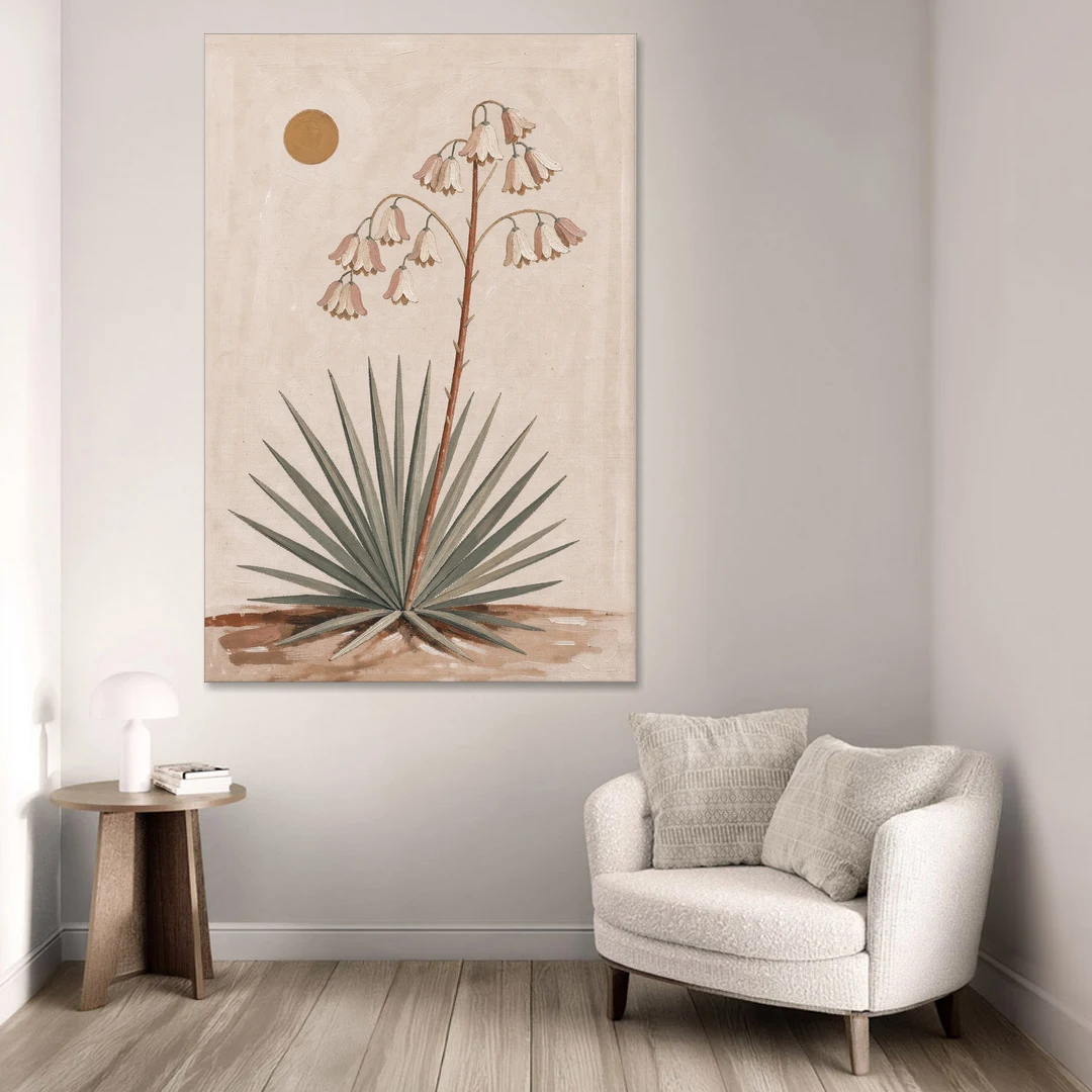 Blooming Yucca Stalk with Cream Bells - Canvas Wall Art - Sofa - 40x60