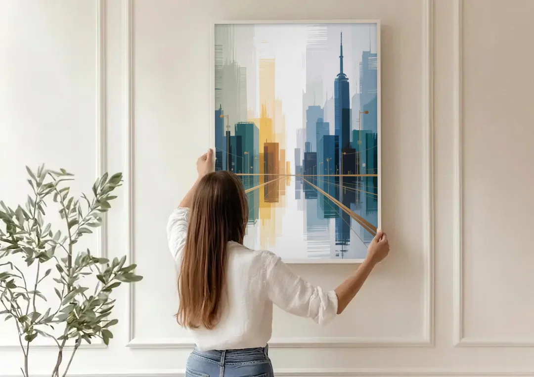Bloor Street Vibes canvas wall art being hung on a paneled wall