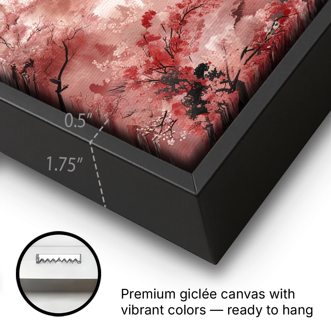 Blossoms in Still Air - Black Framed Canvas Wall Art - Gallery Wrap Corner