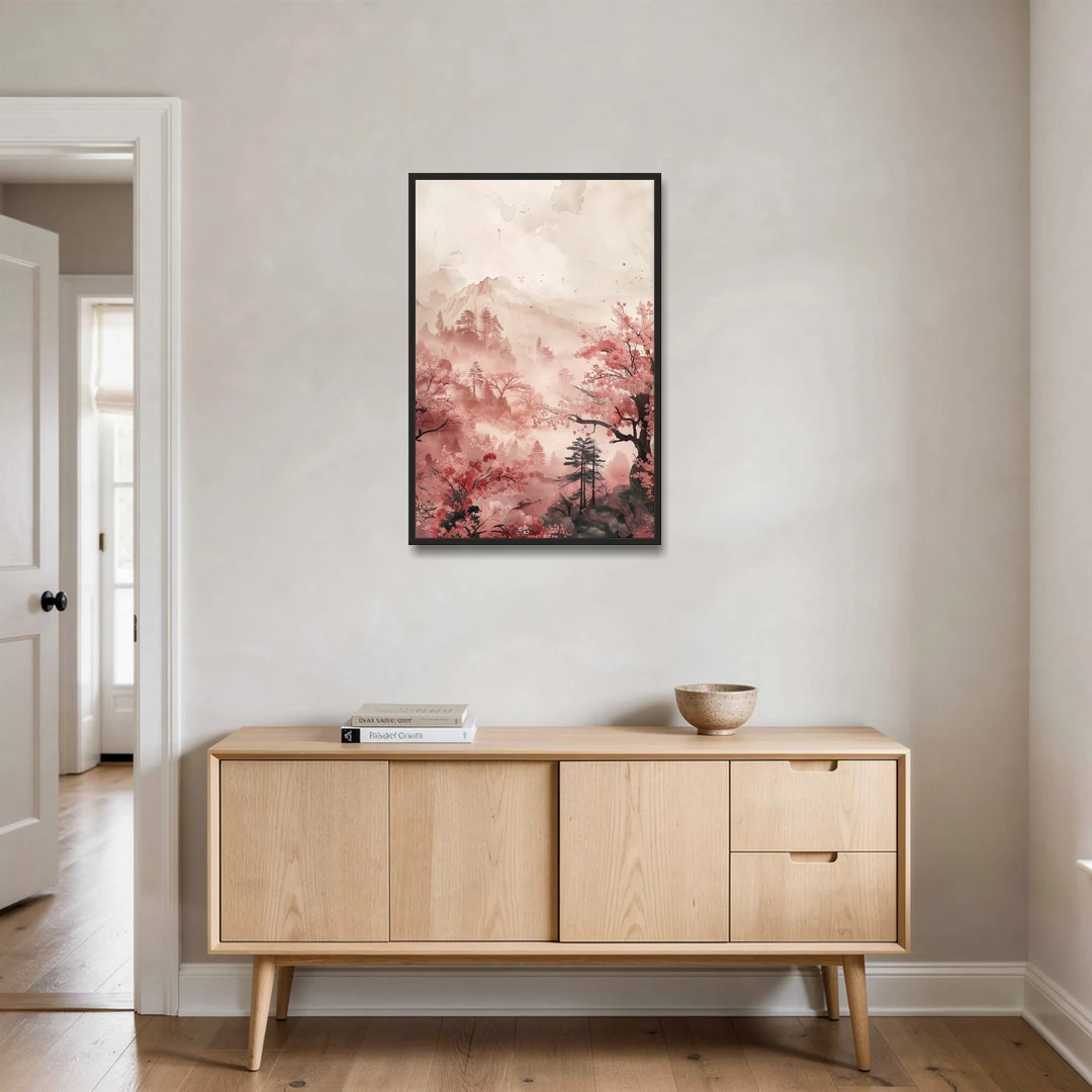Blossoms in Still Air - Black Framed Canvas Wall Art - Coffee Table - 24x36