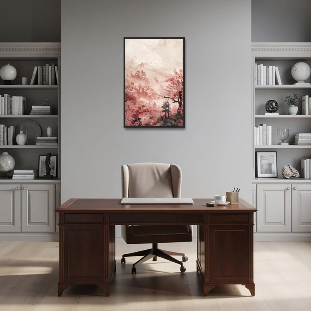 Blossoms in Still Air - Black Framed Canvas Wall Art - Office - 24x36