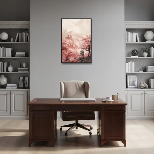 Blossoms in Still Air - Black Framed Canvas Wall Art - Office - 24x36