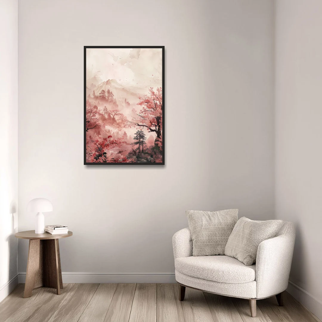 Blossoms in Still Air - Black Framed Canvas Wall Art - Sofa - 24x36