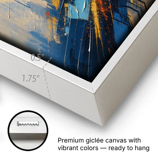 Blue Abstract Jewel Splatter Sweep - White Framed Canvas Wall Art - Gallery Wrap Corner