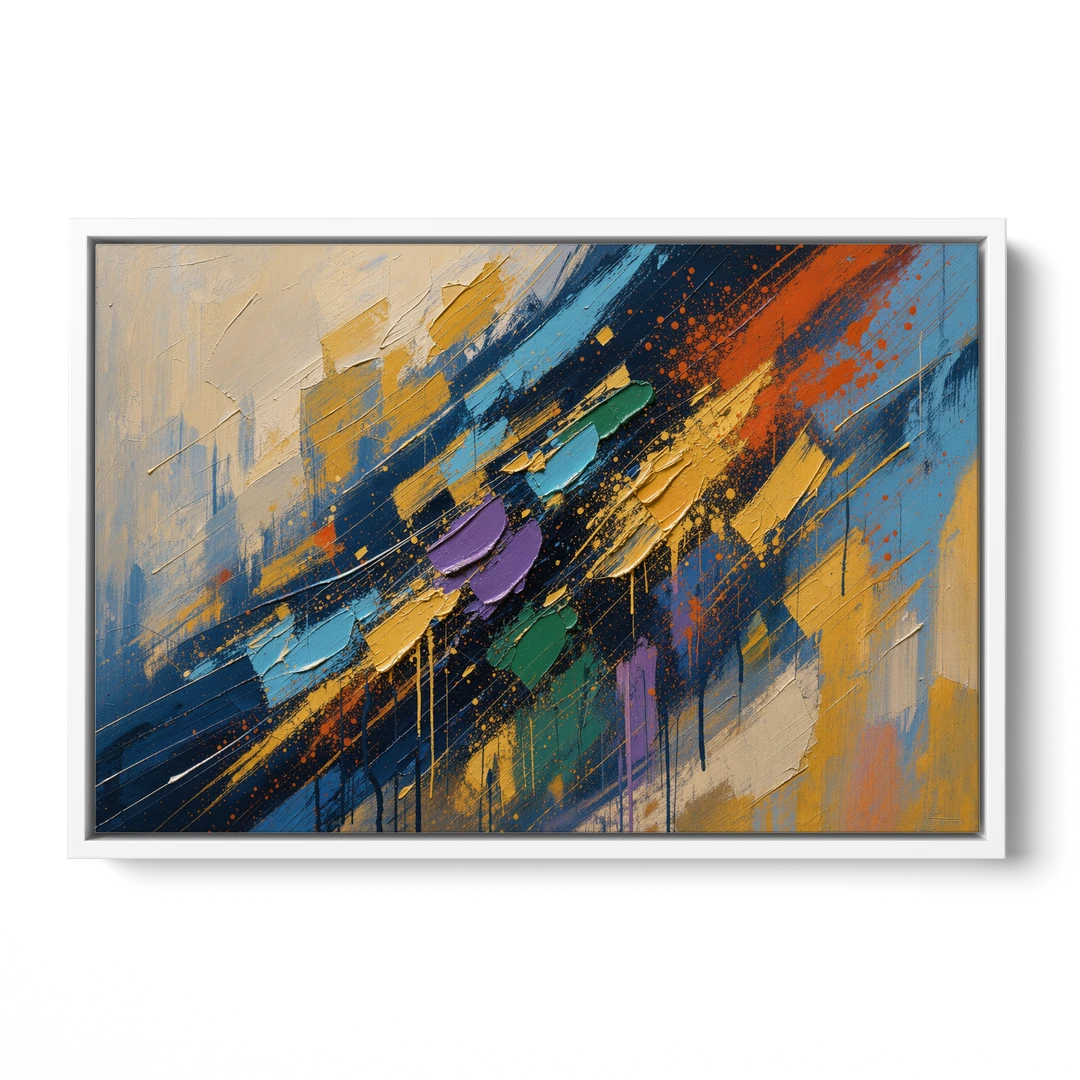 Blue Abstract Jewel Splatter Sweep - White Framed Canvas Wall Art - Front