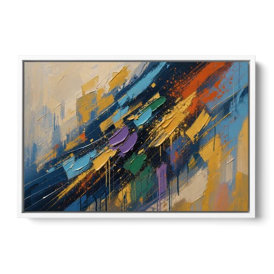 Blue Abstract Jewel Splatter Sweep - White Framed Canvas Wall Art - Front