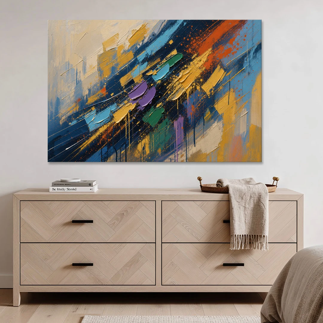 Blue Abstract Jewel Splatter Sweep - Canvas Wall Art - Coffee Table - 60x40
