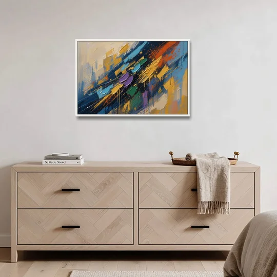Blue Abstract Jewel Splatter Sweep - White Framed Canvas Wall Art - Coffee Table - 36x24