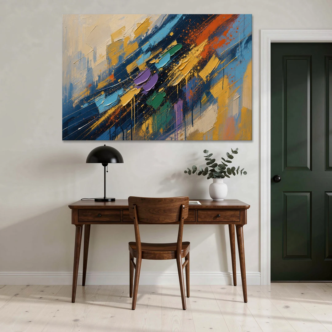 Blue Abstract Jewel Splatter Sweep - Canvas Wall Art - Office - 60x40