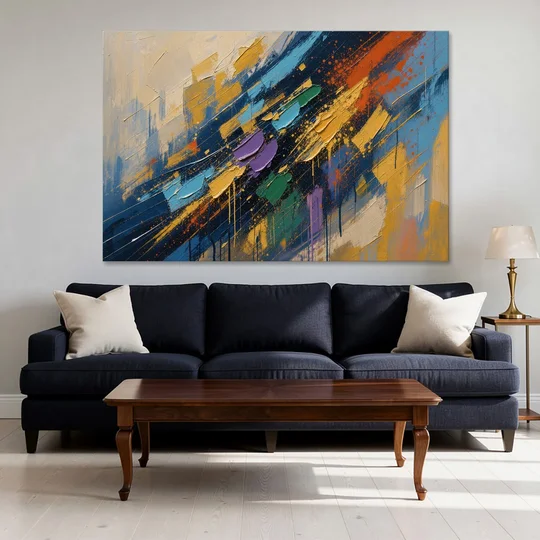 Blue Abstract Jewel Splatter Sweep - Canvas Wall Art - Sofa - 60x40