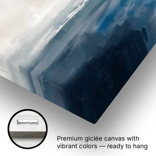 Blue Abstract Painting of a Misty Dawn Horizon - Canvas Wall Art - Gallery Wrap Corner