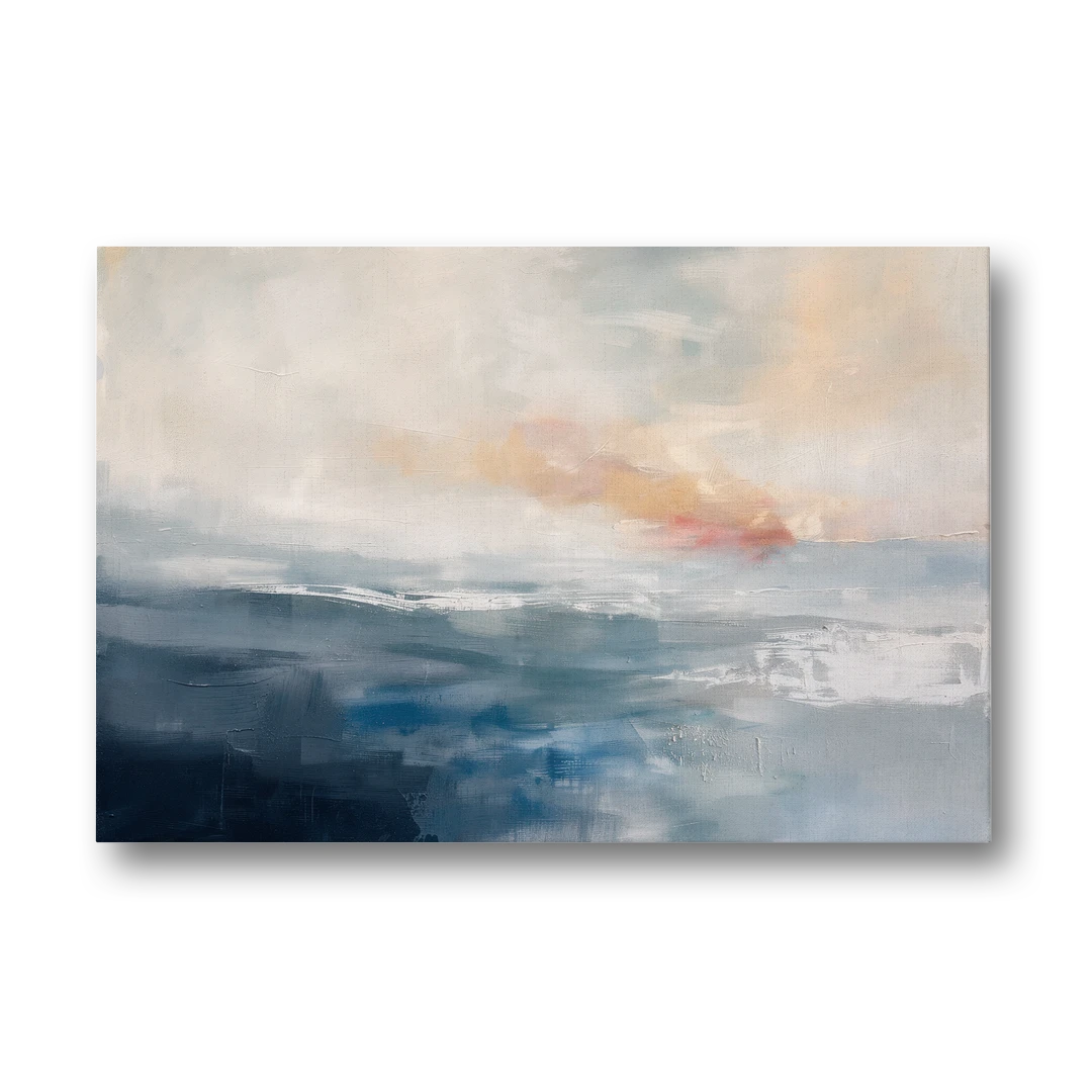 Blue Abstract Painting of a Misty Dawn Horizon - Canvas Wall Art - Front