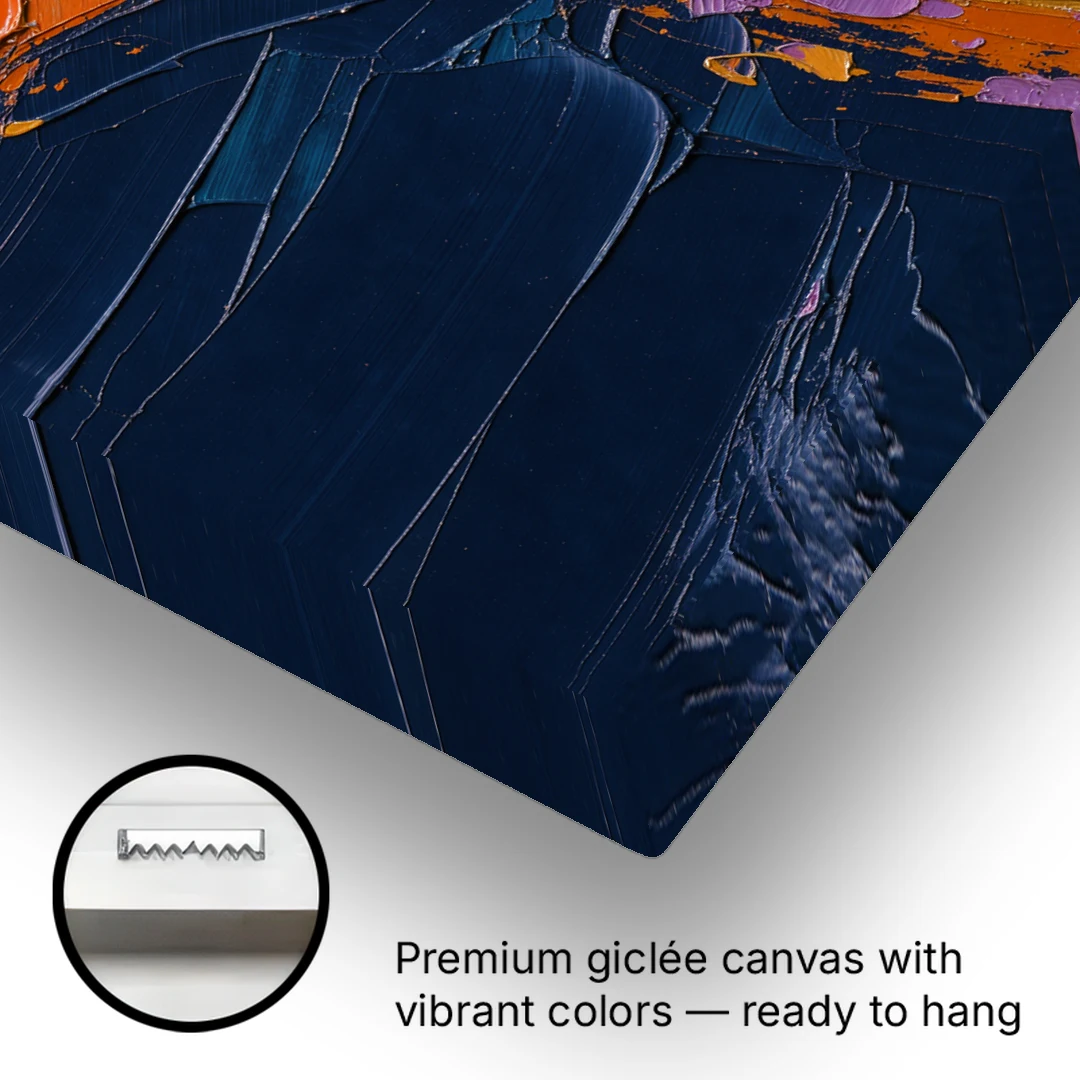 Blue and Orange Abstract Painting with Violet Chips - Canvas Wall Art - Gallery Wrap Corner