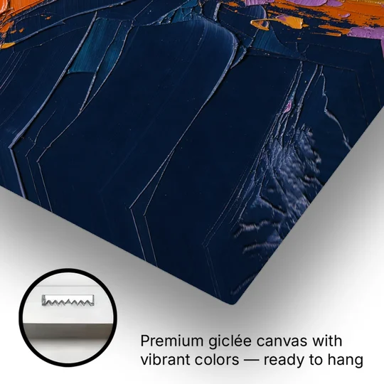 Blue and Orange Abstract Painting with Violet Chips - Canvas Wall Art - Gallery Wrap Corner