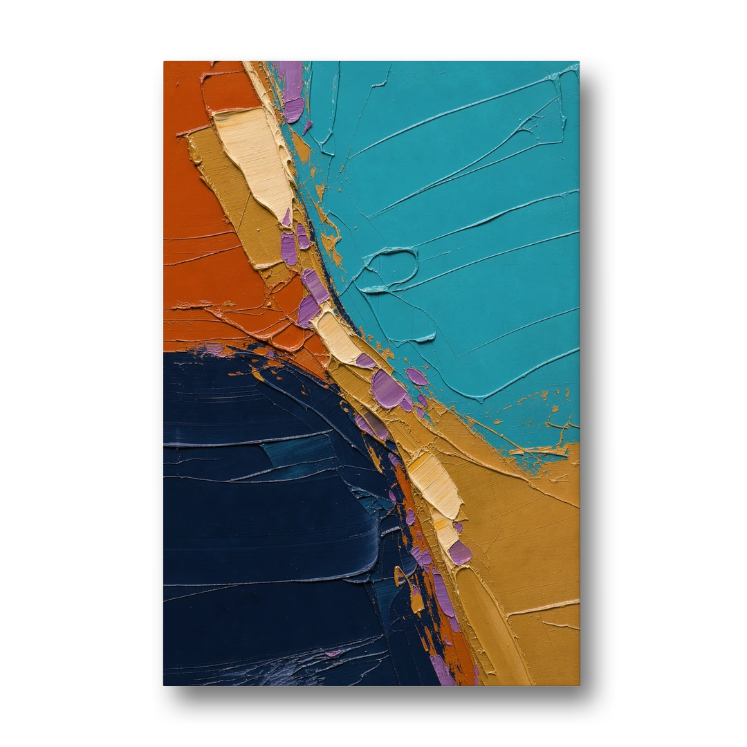 Blue and Orange Abstract Painting with Violet Chips - Canvas Wall Art - Front