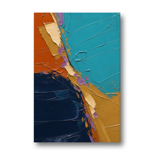 Blue and Orange Abstract Painting with Violet Chips - Canvas Wall Art - Front