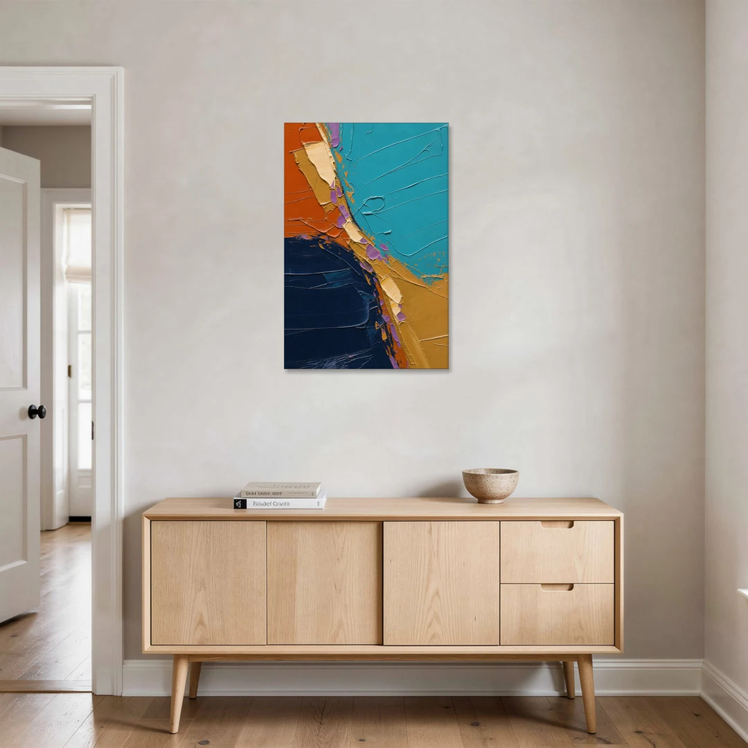 Blue and Orange Abstract Painting with Violet Chips - Canvas Wall Art - Coffee Table - 24x36