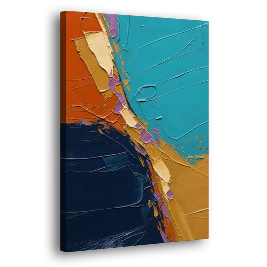 Blue and Orange Abstract Painting with Violet Chips - Canvas Wall Art - Side