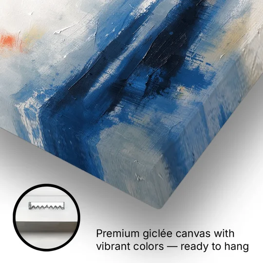 Blue and White Abstract Painting of Tidal Mist - Canvas Wall Art - Gallery Wrap Corner