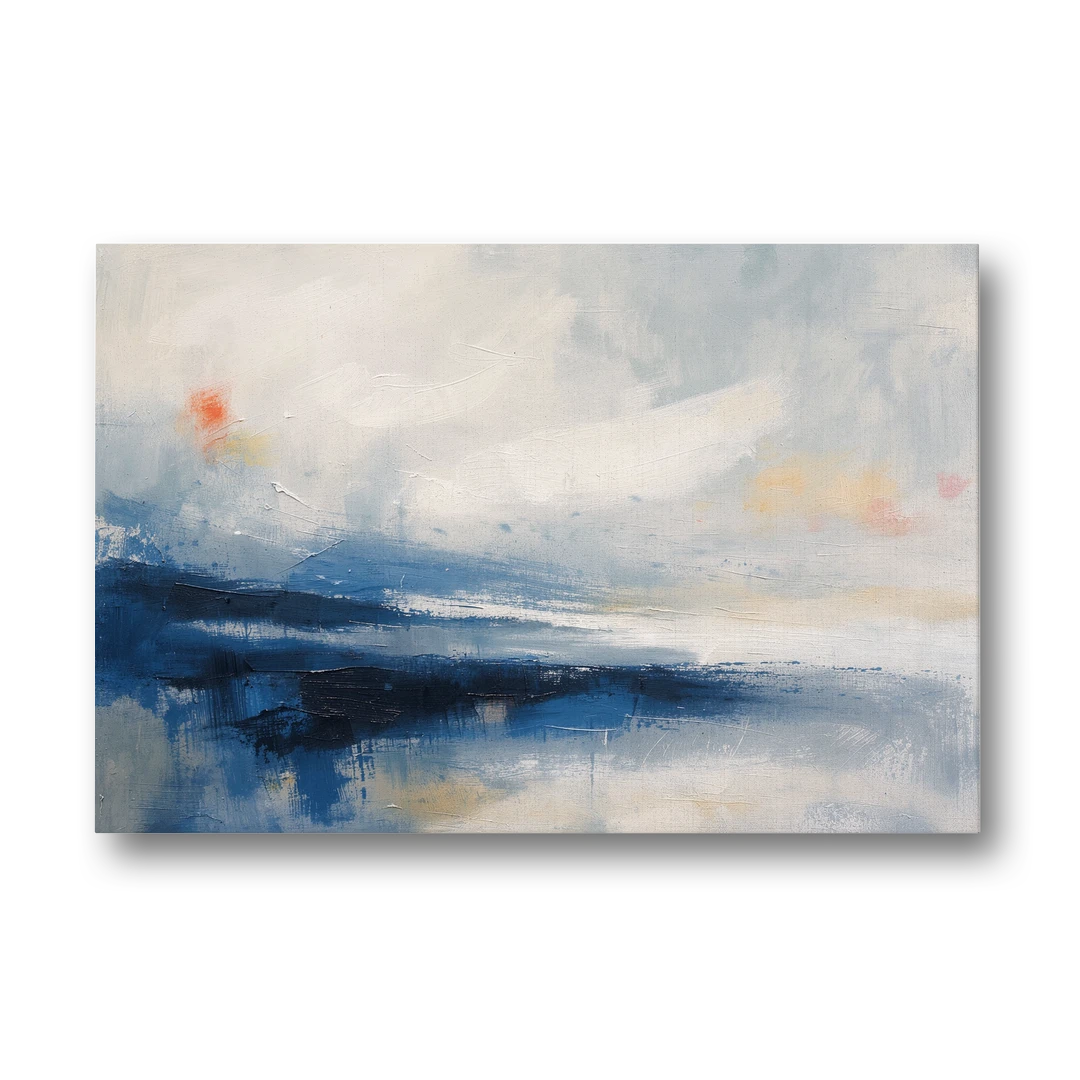 Blue and White Abstract Painting of Tidal Mist - Canvas Wall Art - Front
