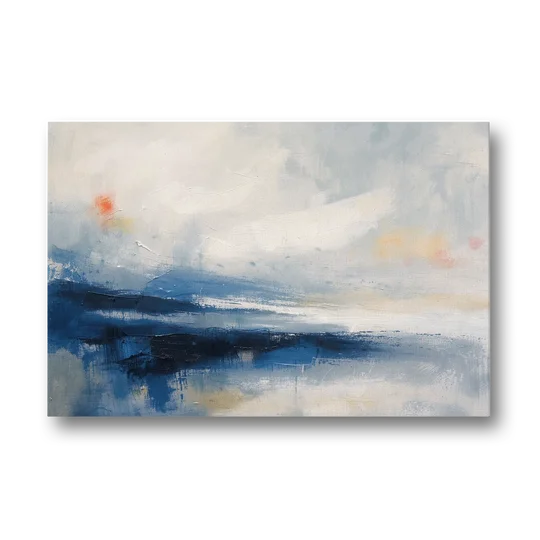 Blue and White Abstract Painting of Tidal Mist - Canvas Wall Art - Front