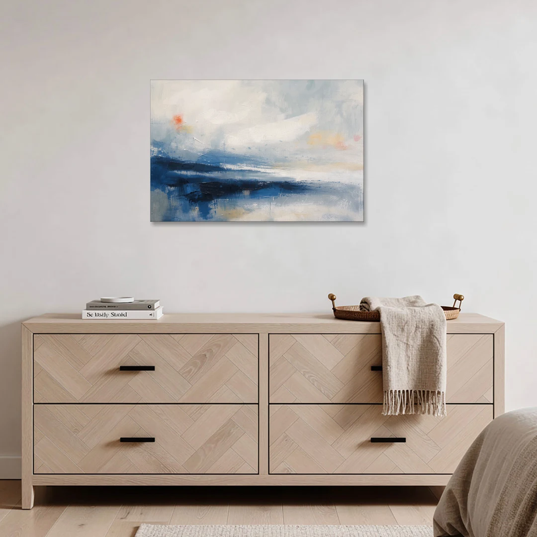 Blue and White Abstract Painting of Tidal Mist - Canvas Wall Art - Coffee Table - 36x24