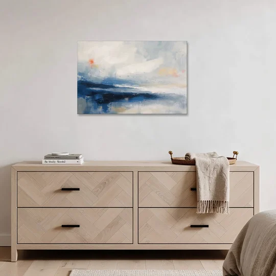 Blue and White Abstract Painting of Tidal Mist - Canvas Wall Art - Coffee Table - 36x24