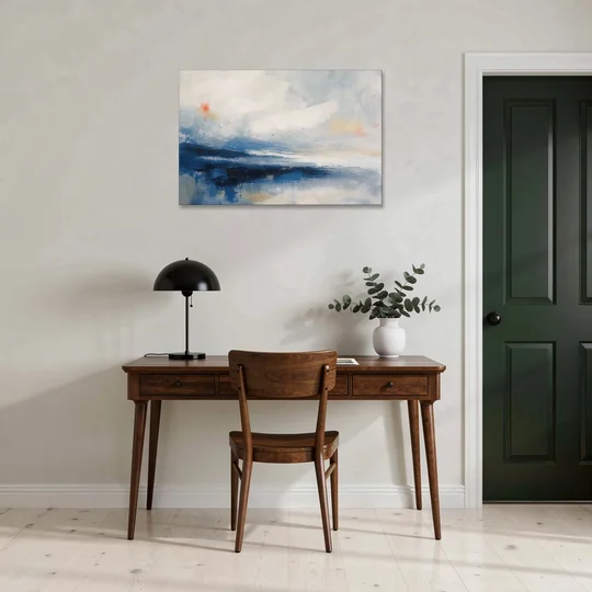 Blue and White Abstract Painting of Tidal Mist - Canvas Wall Art - Office - 36x24