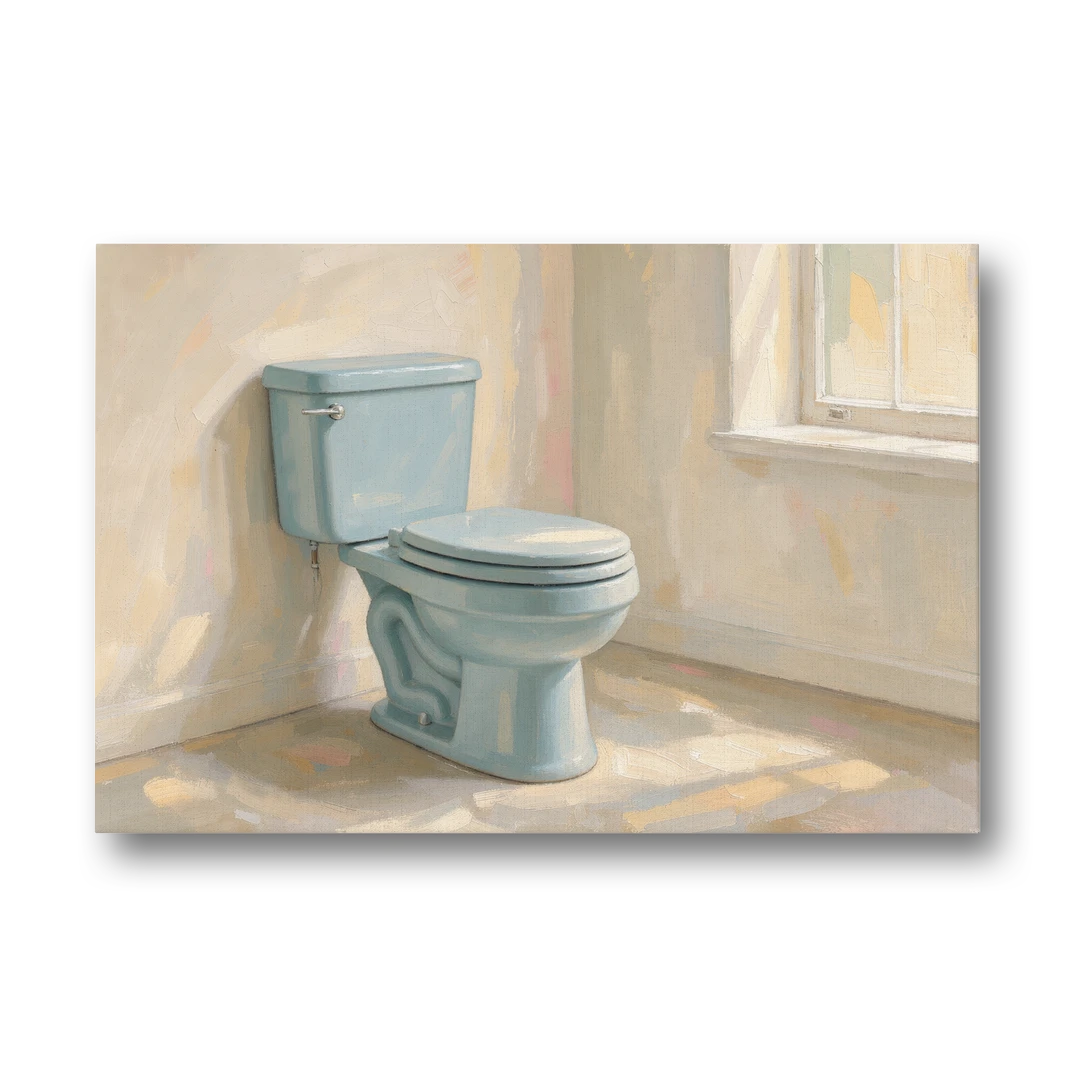 Blue Bathroom Wall Decor with Window Light - Canvas Wall Art - Front