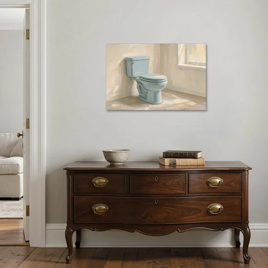 Blue Bathroom Wall Decor with Window Light - Canvas Wall Art - Coffee Table - 36x24