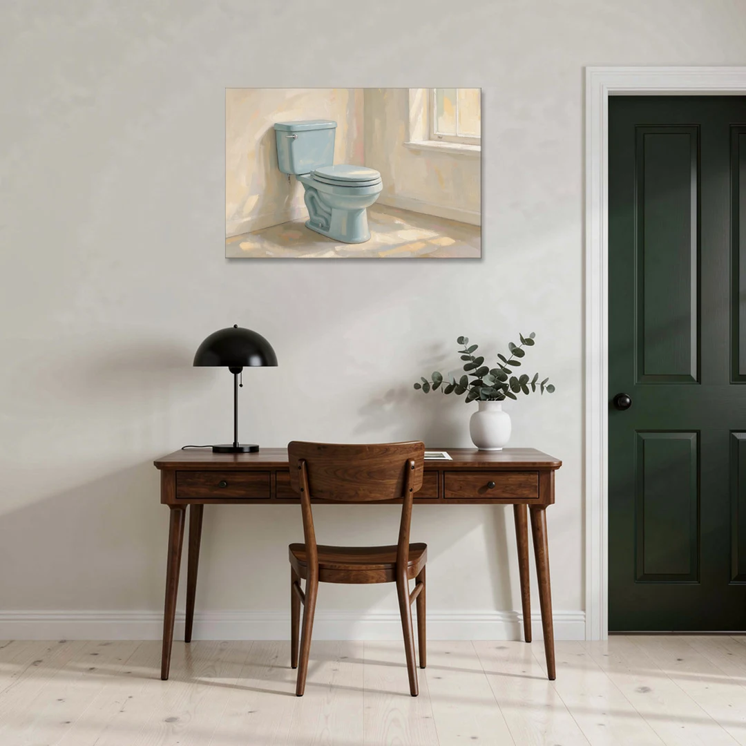 Blue Bathroom Wall Decor with Window Light - Canvas Wall Art - Office - 36x24