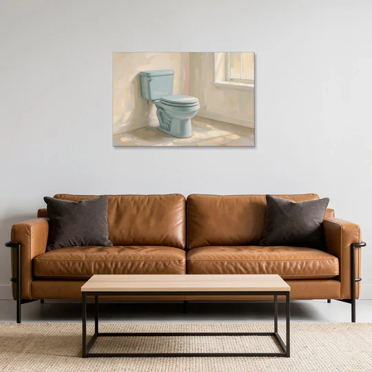 Blue Bathroom Wall Decor with Window Light - Canvas Wall Art - Sofa - 36x24