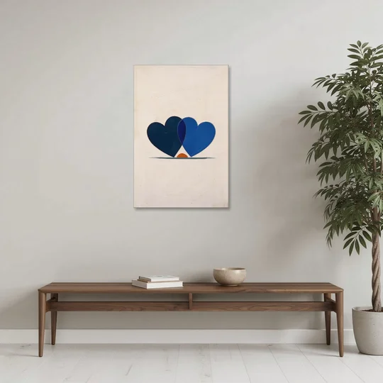 Blue Heart Painting with Ember Crescent - Canvas Wall Art - Coffee Table - 24x36