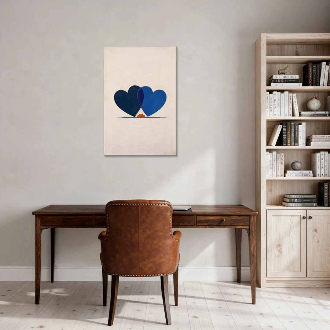 Blue Heart Painting with Ember Crescent - Canvas Wall Art - Office - 24x36