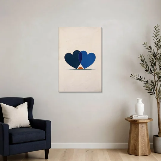 Blue Heart Painting with Ember Crescent - Canvas Wall Art - Sofa - 24x36