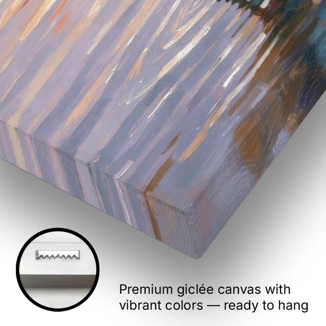 Blue Heron Painting in Twilight Shallows - Canvas Wall Art - Gallery Wrap Corner