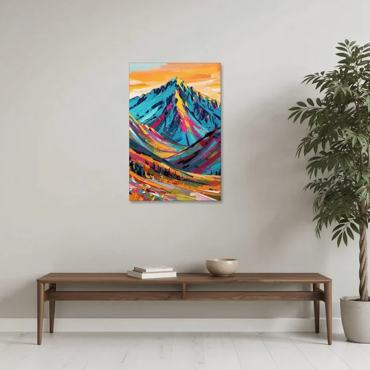 Blue Mountain Painting in Electric Light - Canvas Wall Art - Coffee Table - 24x36