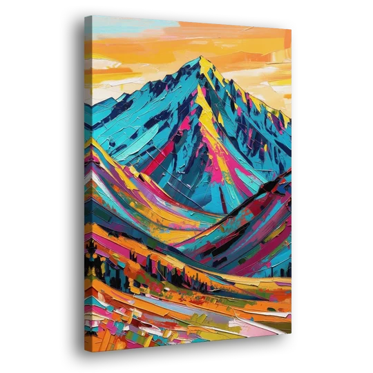Blue Mountain Painting in Electric Light - Canvas Wall Art - Side