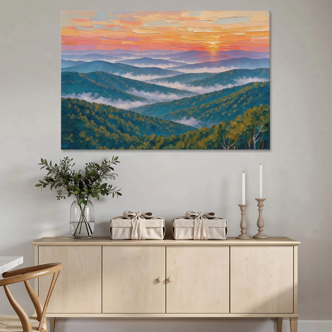 Blue Ridge Mountains Painting at Sunrise - Canvas Wall Art - Coffee Table - 60x40