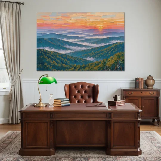 Blue Ridge Mountains Painting at Sunrise - Canvas Wall Art - Office - 60x40