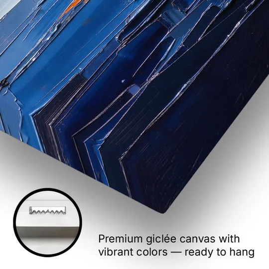 Blue Triptych Wall Art Strata I with Ember Seam - Canvas Wall Art - Gallery Wrap Corner
