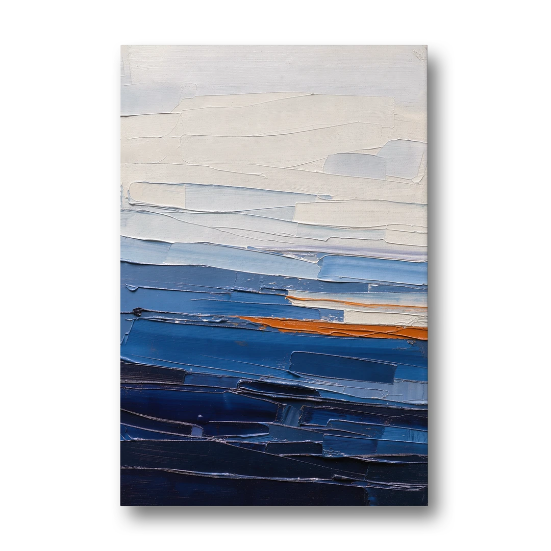 Blue Triptych Wall Art Strata I with Ember Seam - Canvas Wall Art - Front